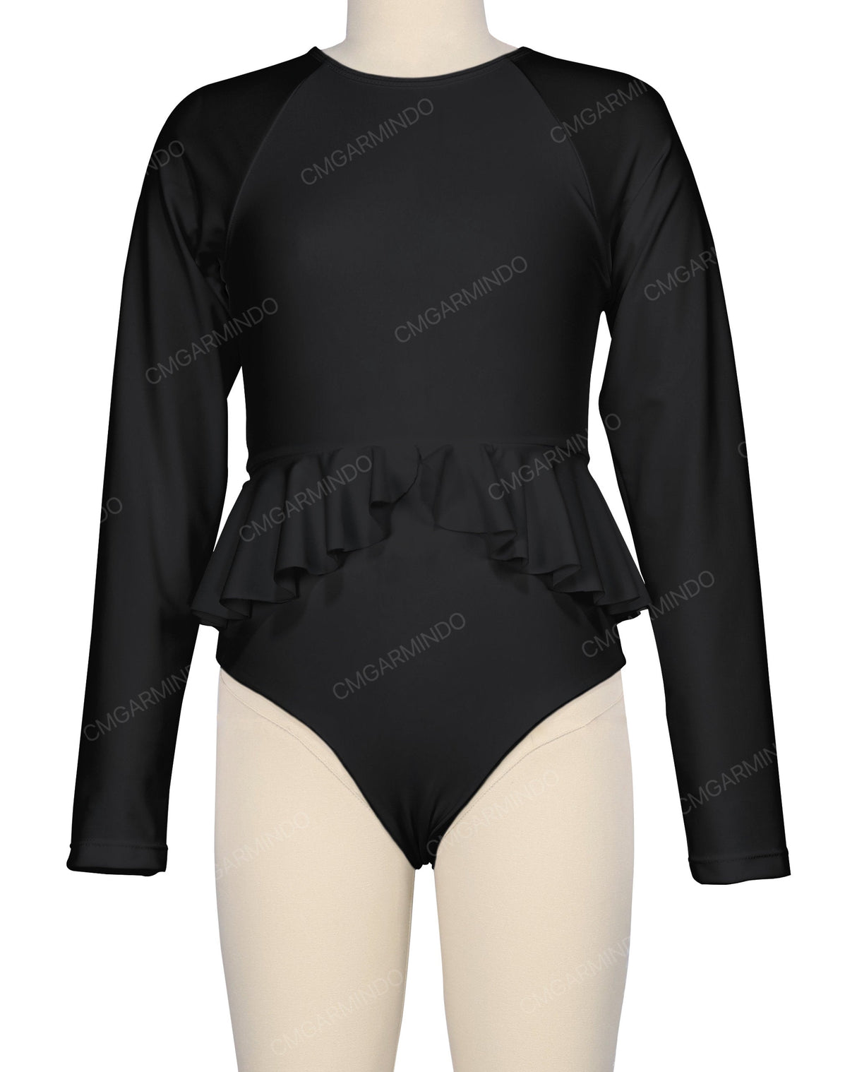 Long Sleeve Frill Waist One Piece