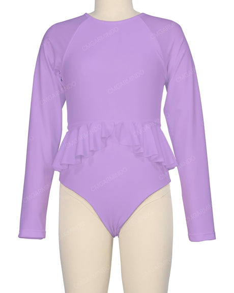 Long Sleeve Frill Waist One Piece