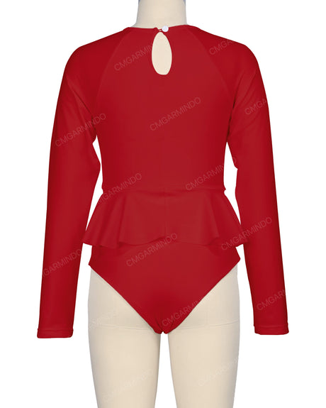 Long Sleeve Frill Waist One Piece