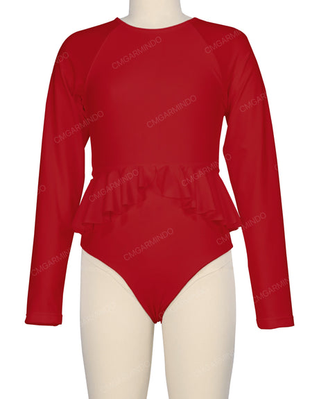Long Sleeve Frill Waist One Piece