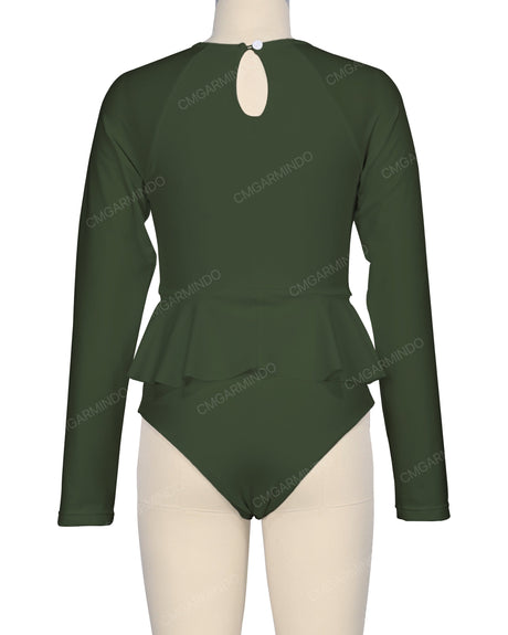 Long Sleeve Frill Waist One Piece