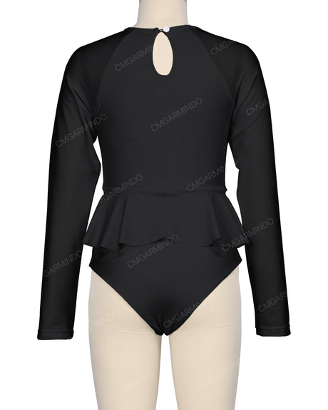 Long Sleeve Frill Waist One Piece