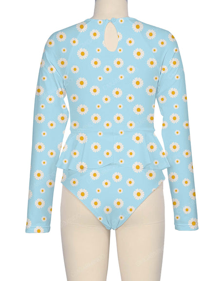 Long Sleeve Frill Waist One Piece