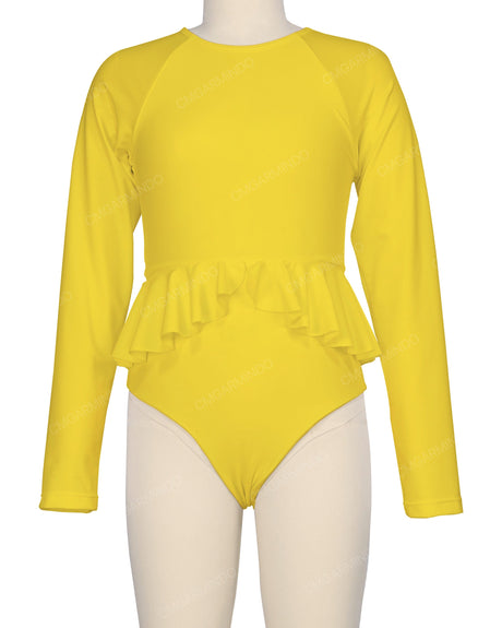 Long Sleeve Frill Waist One Piece