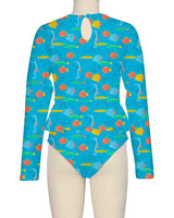 Long Sleeve Frill Waist One Piece