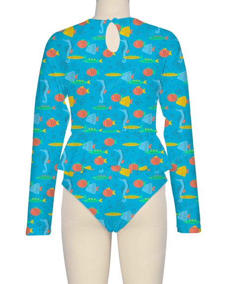 Long Sleeve Frill Waist One Piece