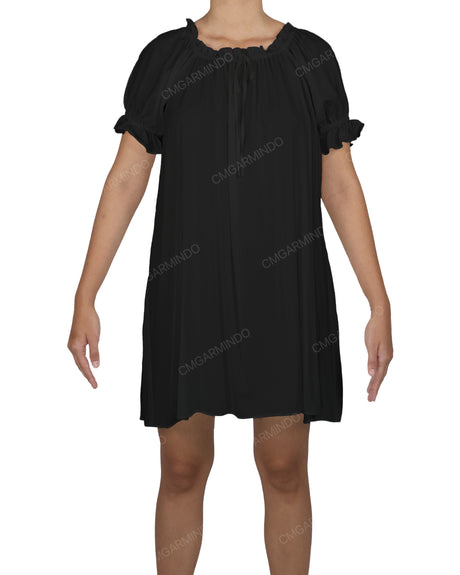 Ruffle Neck Puff Sleeve Mini Sleep Dress