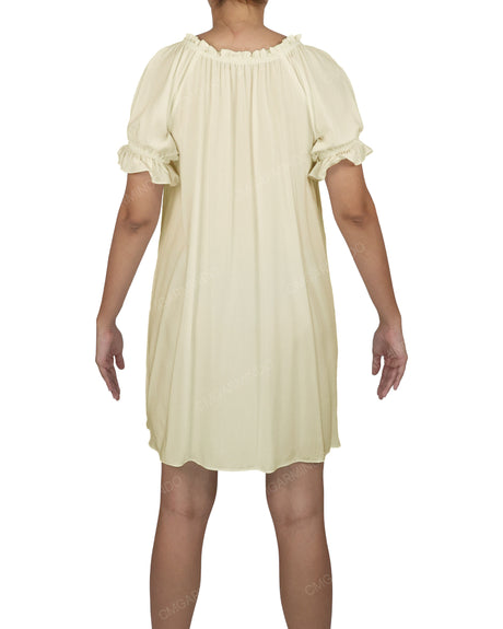 Ruffle Neck Puff Sleeve Mini Sleep Dress