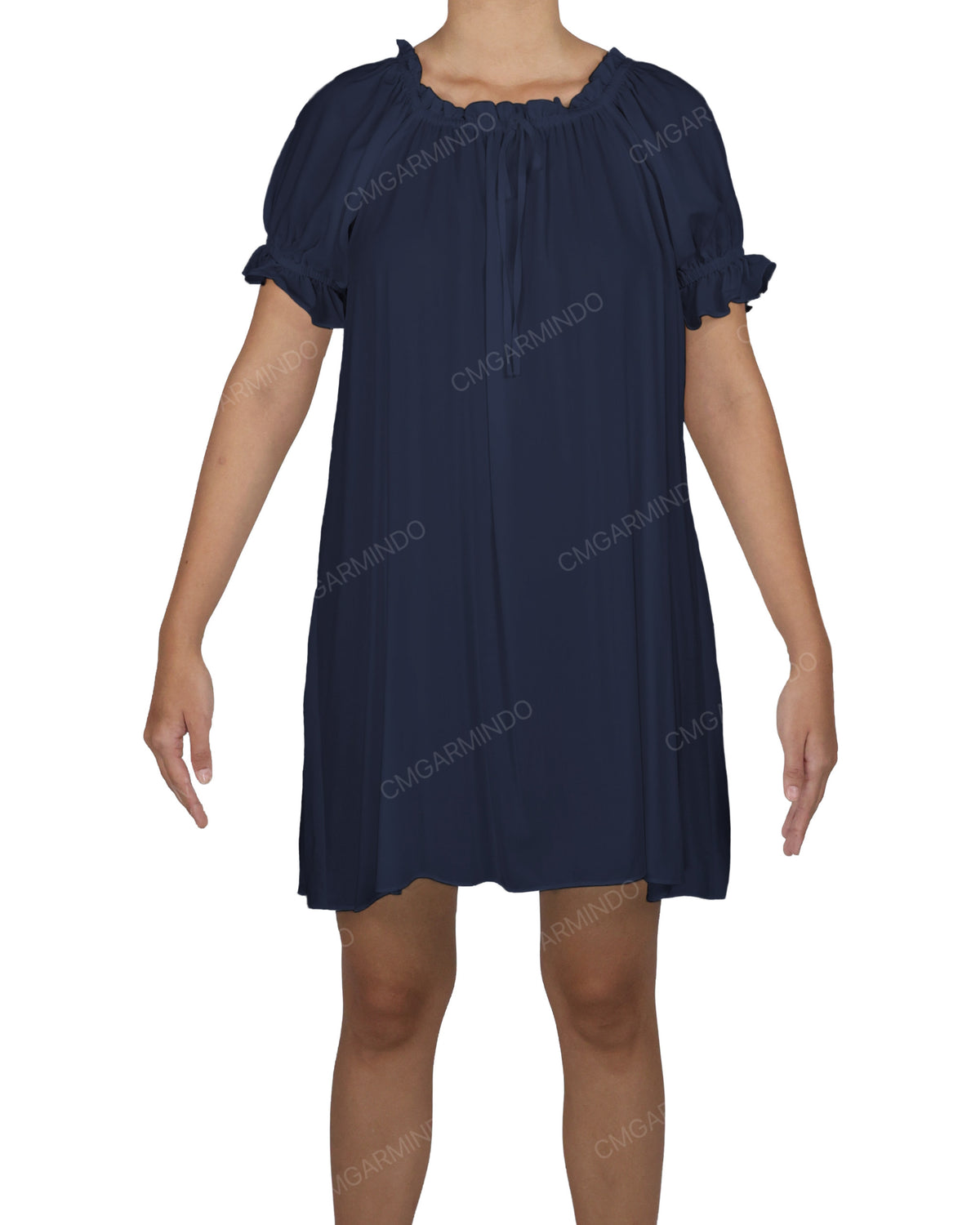 Ruffle Neck Puff Sleeve Mini Sleep Dress