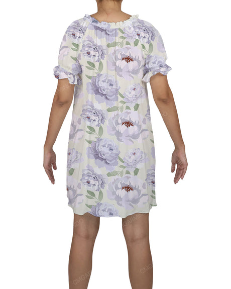 Ruffle Neck Puff Sleeve Mini Sleep Dress