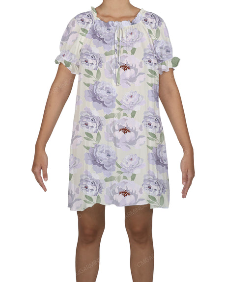 Ruffle Neck Puff Sleeve Mini Sleep Dress