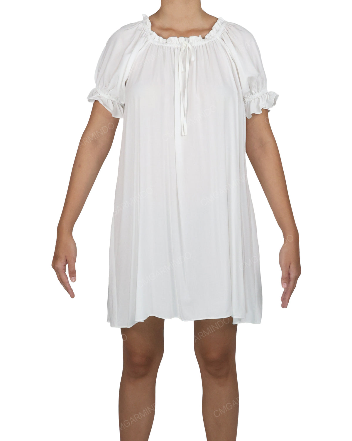 Ruffle Neck Puff Sleeve Mini Sleep Dress