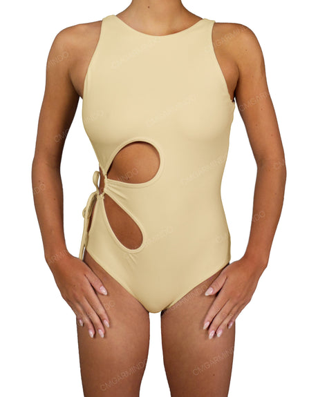 Crew Neck Binding Right Flower One Piece
