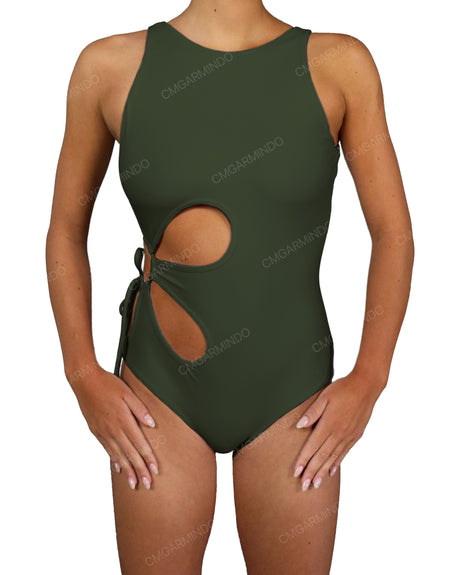 Crew Neck Binding Right Flower One Piece