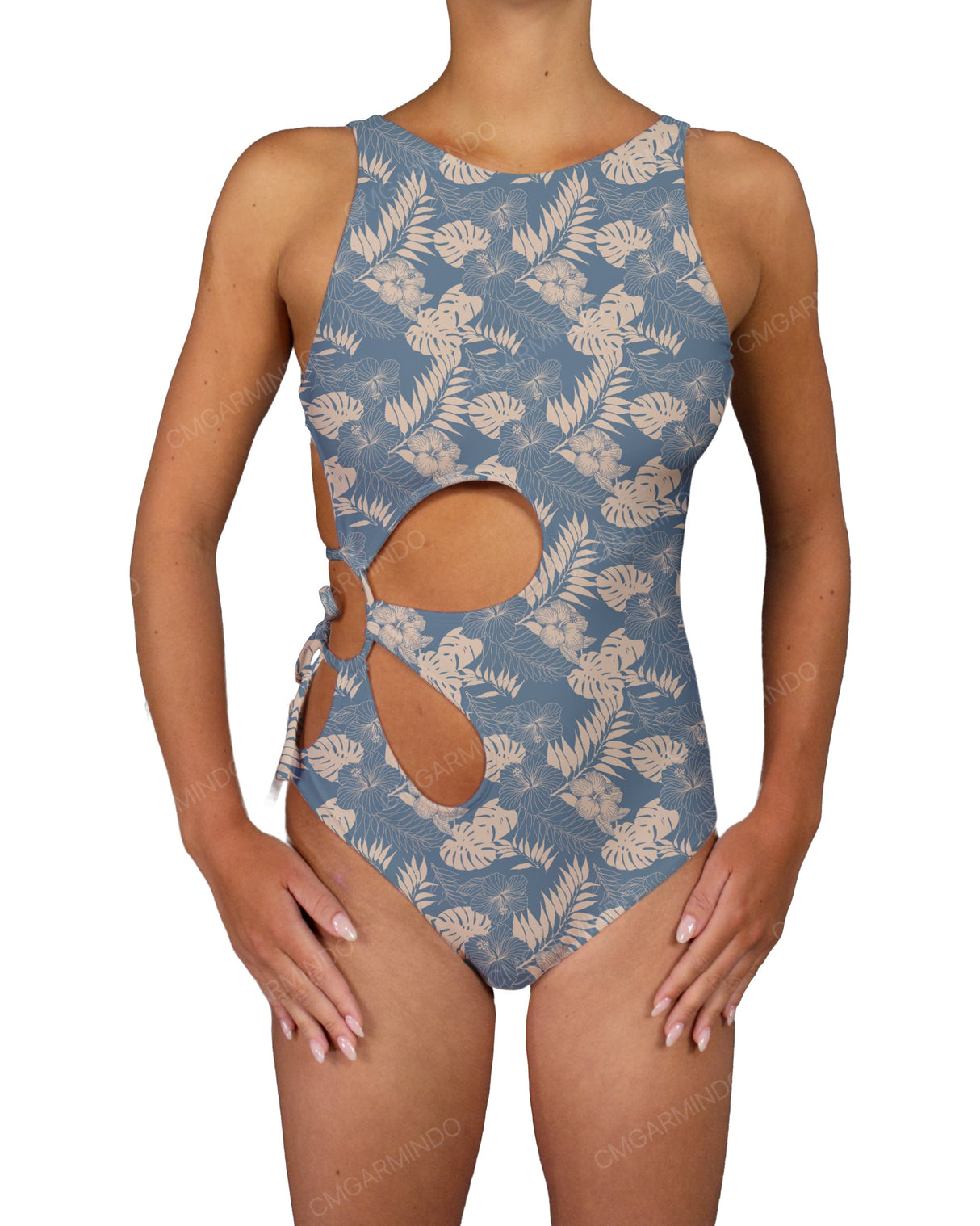 Crew Neck Binding Right Flower One Piece