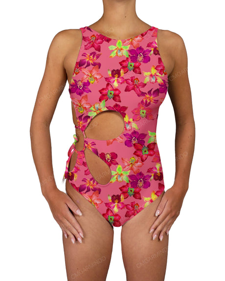 Crew Neck Binding Right Flower One Piece