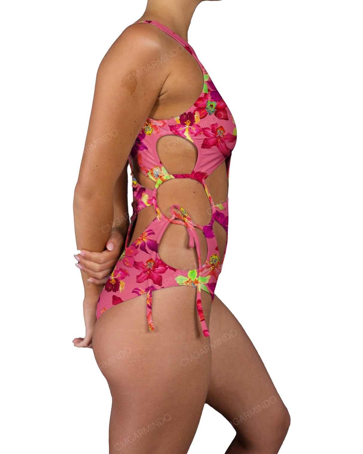 Crew Neck Binding Right Flower One Piece