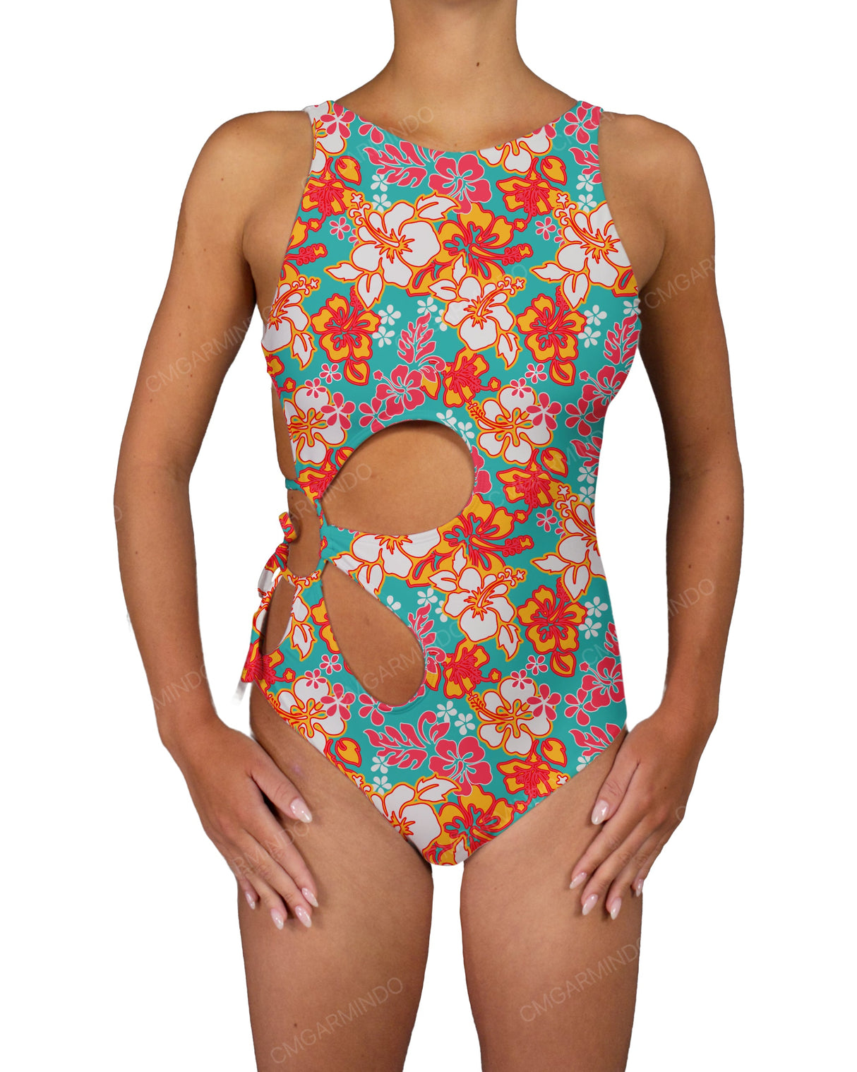 Crew Neck Binding Right Flower One Piece