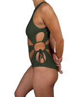 Crew Neck Binding Left Flower One Piece