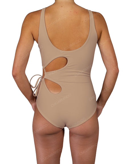 Crew Neck Binding Left Flower One Piece