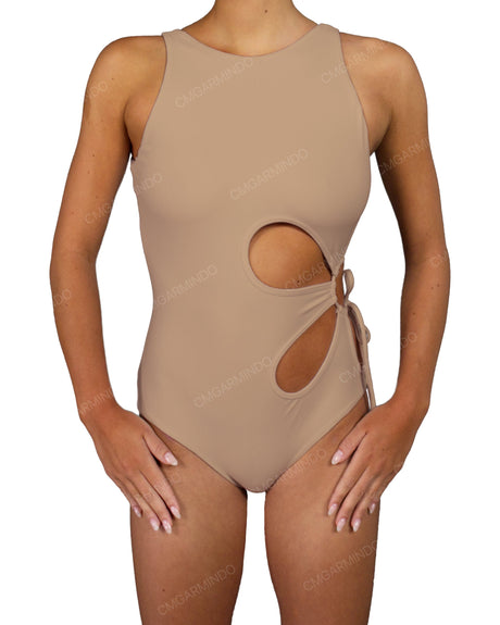 Crew Neck Binding Left Flower One Piece