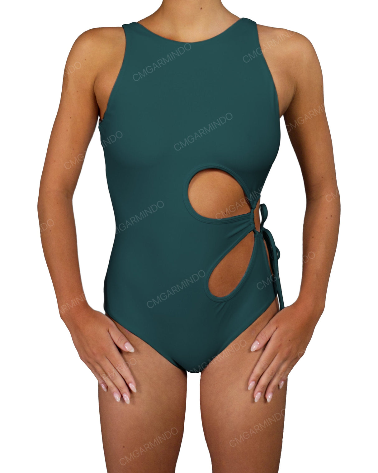 Crew Neck Binding Left Flower One Piece