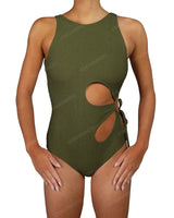 Crew Neck Binding Left Flower One Piece