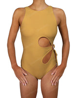 Crew Neck Binding Left Flower One Piece