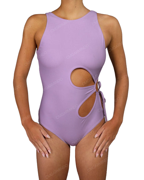 Crew Neck Binding Left Flower One Piece