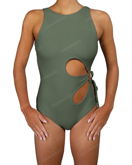 Crew Neck Binding Left Flower One Piece