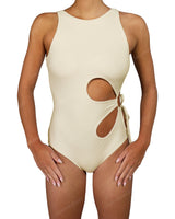 Crew Neck Binding Left Flower One Piece