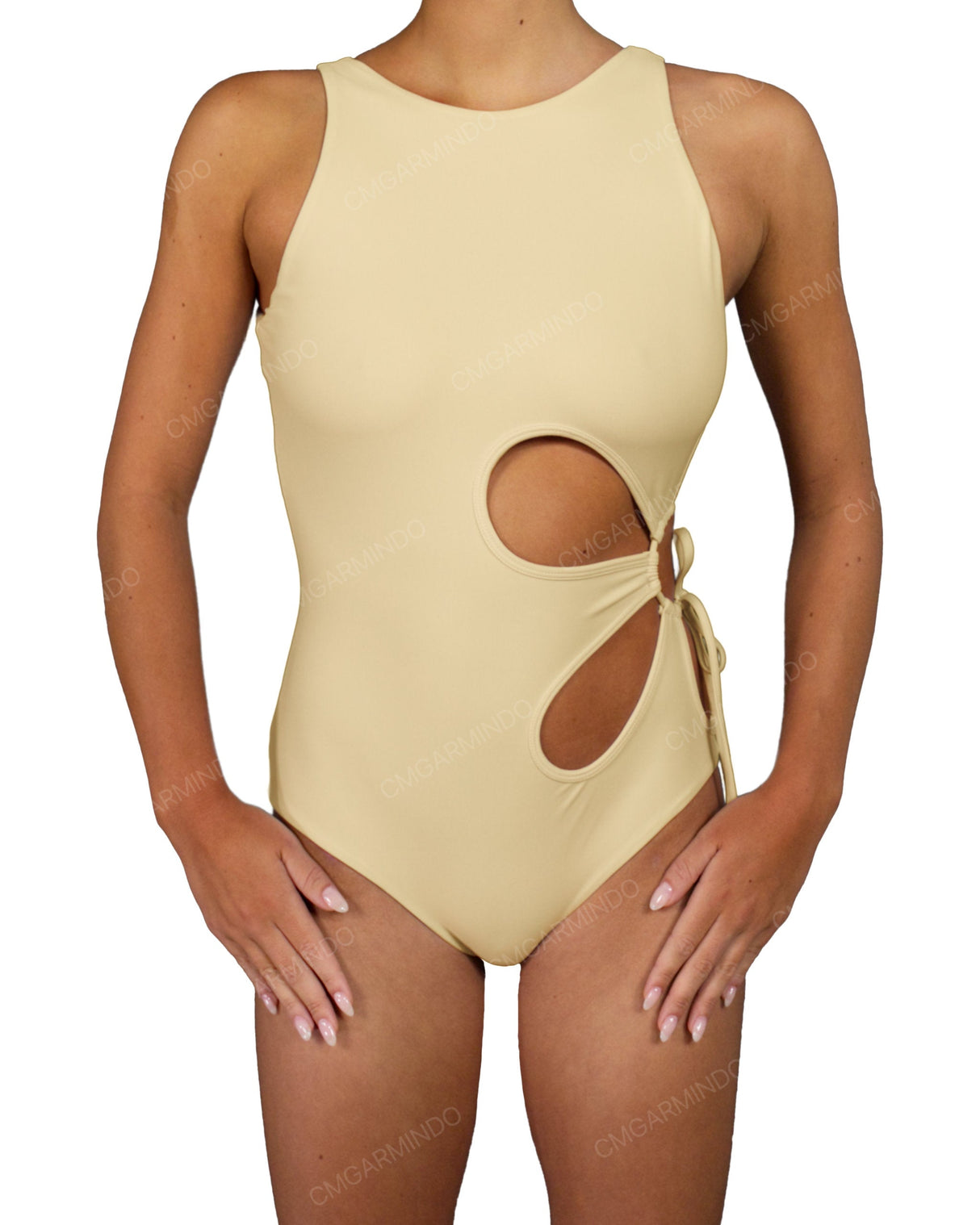 Crew Neck Binding Left Flower One Piece