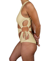 Crew Neck Binding Left Flower One Piece