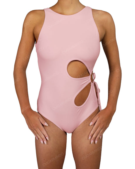 Crew Neck Binding Left Flower One Piece