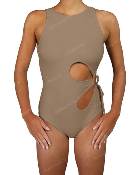 Crew Neck Binding Left Flower One Piece