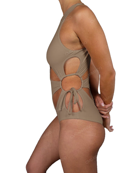 Crew Neck Binding Left Flower One Piece