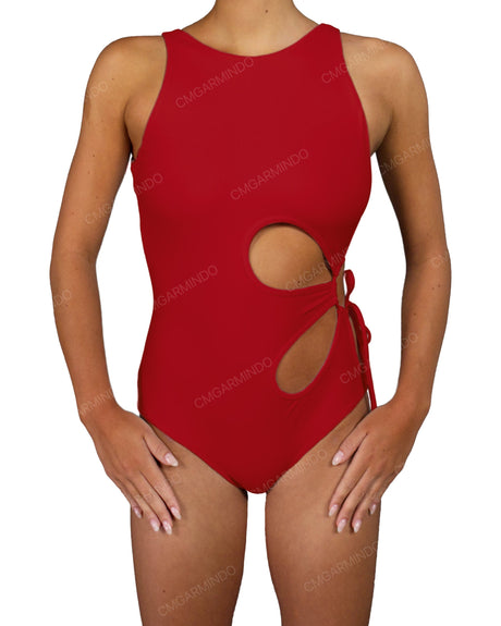 Crew Neck Binding Left Flower One Piece