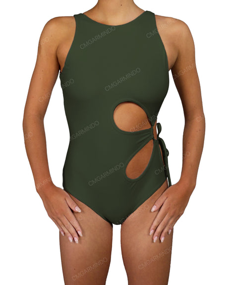 Crew Neck Binding Left Flower One Piece
