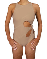 Crew Neck Binding Left Flower One Piece