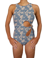 Crew Neck Binding Left Flower One Piece