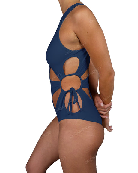 Crew Neck Binding Left Flower One Piece