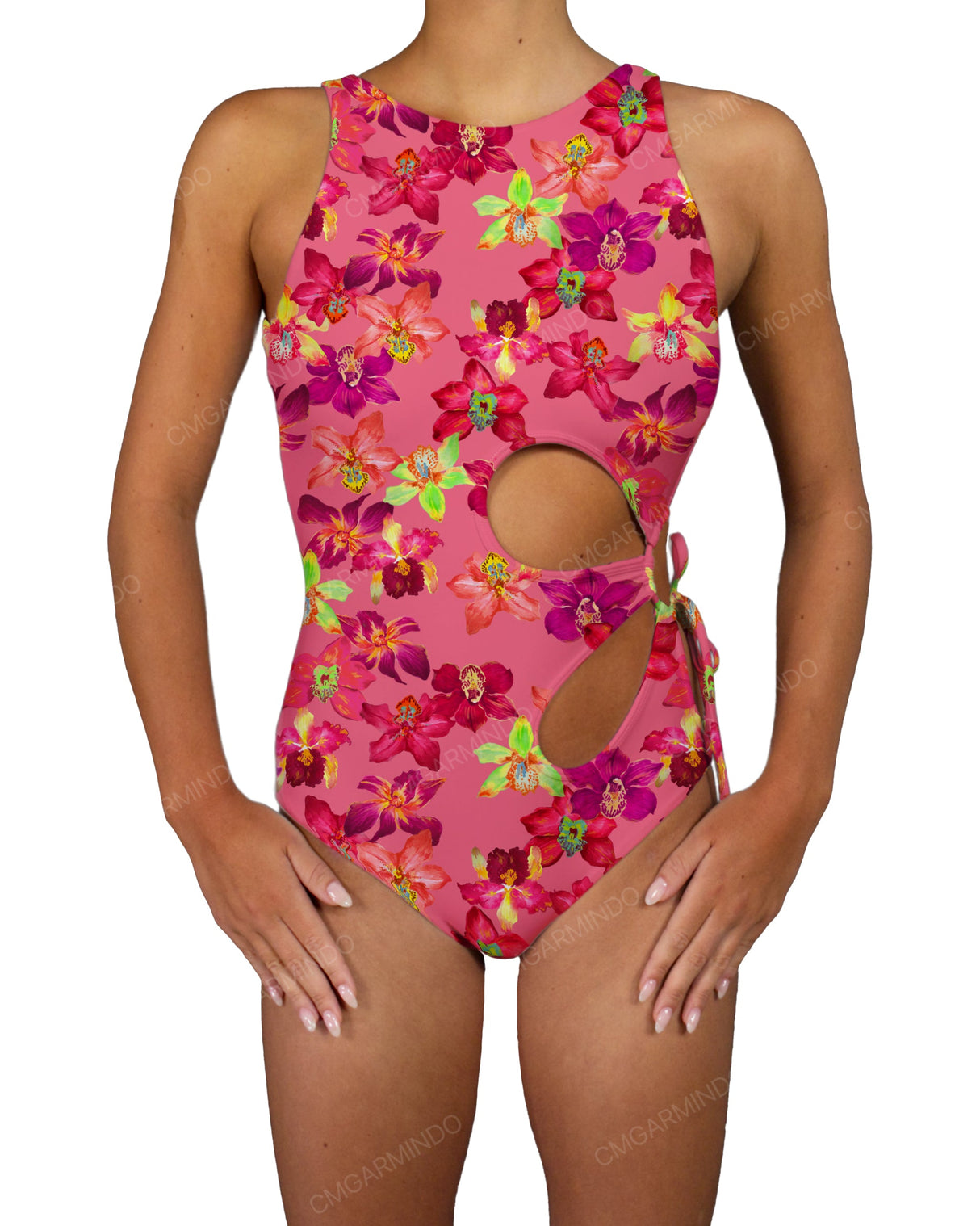Crew Neck Binding Left Flower One Piece