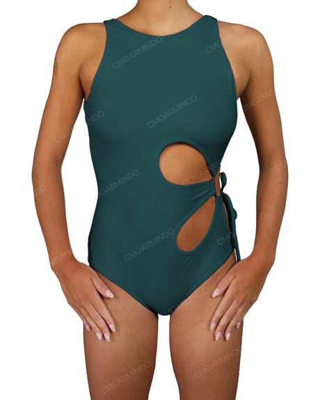 Crew Neck Binding Left Flower One Piece