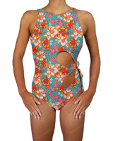Crew Neck Binding Left Flower One Piece