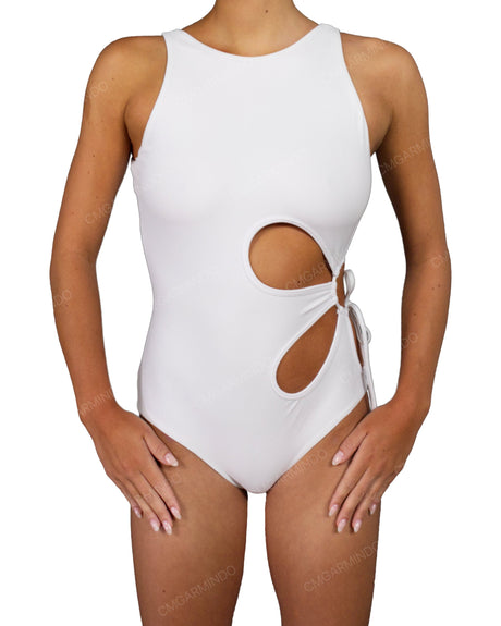 Crew Neck Binding Left Flower One Piece
