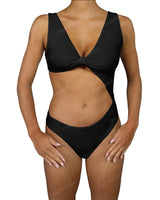 V-Neck Scrunched Cut Out One Piece