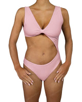 V-Neck Scrunched Cut Out One Piece