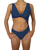 V-Neck Scrunched Cut Out One Piece