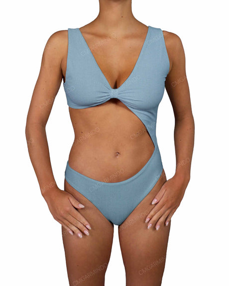 V-Neck Scrunched Cut Out One Piece