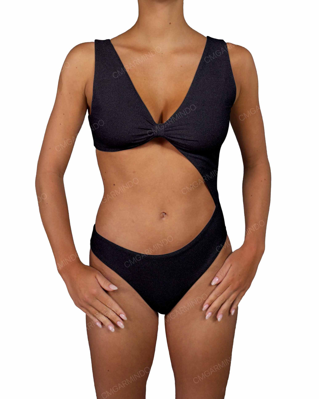 V-Neck Scrunched Cut Out One Piece